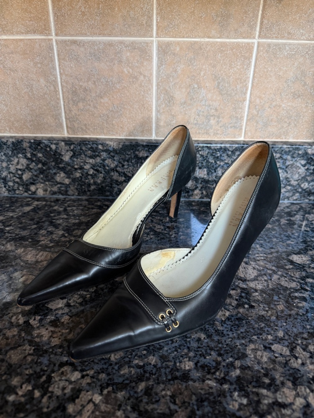 Lauren Ralph Lauren Black Pointed-Toe Leather Heels